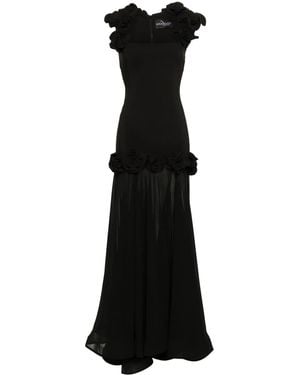Ana Radu Floral-Appliqué Dress - Black