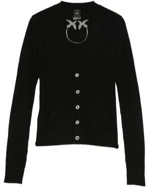 Pinko Cropped V-Neck Cardigan With Button-Down Front - Black
