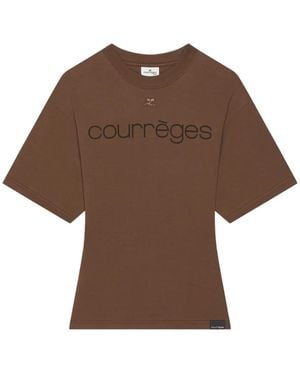 Courreges Logo-Print Waisted T-Shirt - Brown