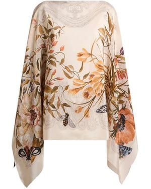 Etro Seidenponcho Mit Blumenprint - Natur