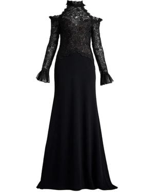 Tadashi Shoji Lace-Overlay Cold-Shoulder Gown - Black