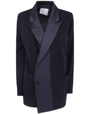 Sacai Cardigan Mit Satinrevers - Blau