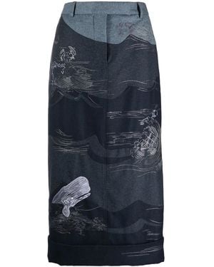 Thom Browne Contrasting-Stitch Detail Midi Skirt - Blue