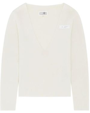 MM6 by Maison Margiela Trui Met V-Hals - Wit