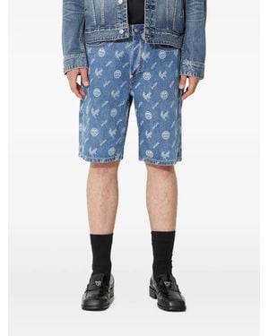 Evisu Logo-Plaque Patterned Shorts - Blue