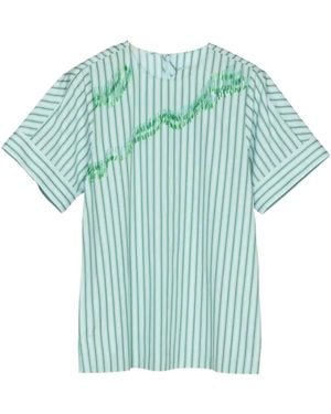 3.1 Phillip Lim Striped-Pattern Abstract-Embroidery Top - Blue