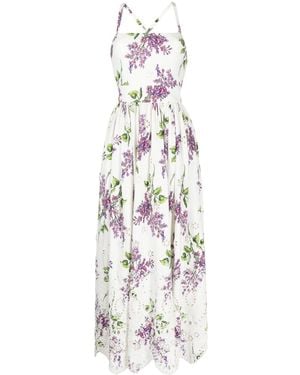 Elie Saab Cady Floral-Print Midi Dress - White