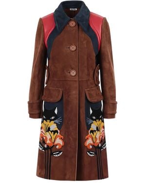 Miu Miu Manteau À Patch Fleur Et Chat - Rouge