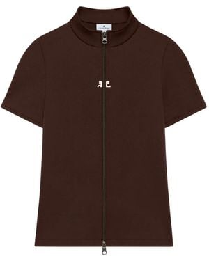 Courreges Camiseta con cuello y cremallera - Marrón