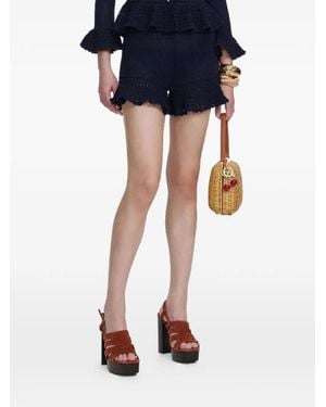 Self-Portrait Crochet Ruffled Shorts - Blue