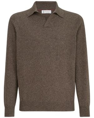 Brunello Cucinelli Polo De Punto De Cachemira - Marrón