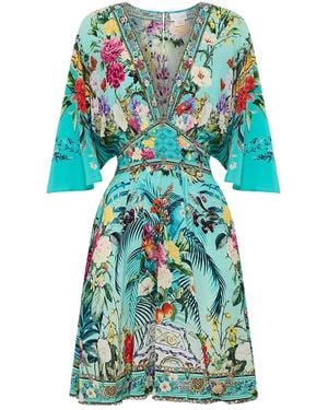 CAMILLA Gardens Of Queluz Floral-Print V-Neck Dress - Green