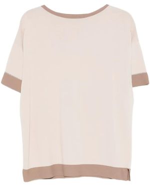 D.exterior Contrast-Trim Fine-Knit T-Shirt - Natural
