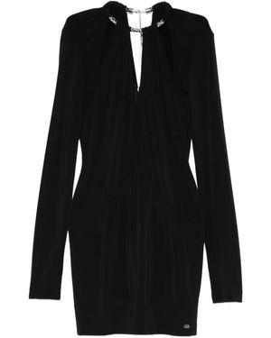 Amiri Embellished-Neck Long-Sleeve Mini Dress - Black