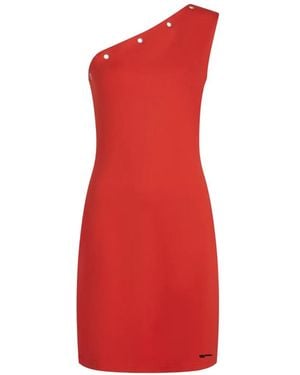 KARL LAGERFELD Eyelet-Detail One-Shoulder Mini Dress - Red