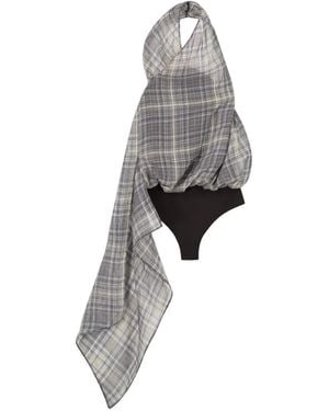 Coperni Draped Check-Print Bodysuit - Grey