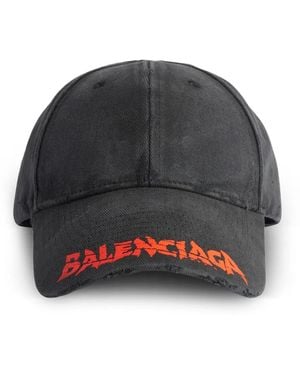 Balenciaga Logo-Print Distressed Baseball Cap - Gray