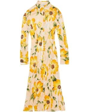 Acne Studios Floral-Print Midi Dress - Yellow