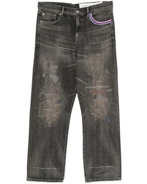 Neighborhood Beaded Distressed Jeans - Grey