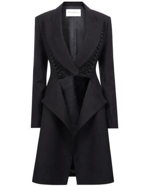 Nina Ricci Jacquard Frogging-Detail Coat - Black