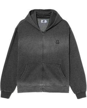 Izzue Bear-Embroidered Hoodie - Grey