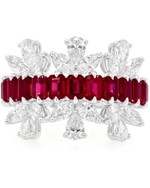 HYT Jewelry Floral-Design Ruby And Diamond Ring - Red