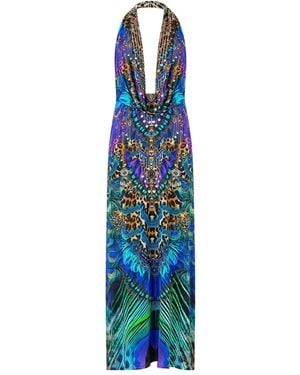 CAMILLA Cowl Plunge Cosmic Zoology Dress - Blue