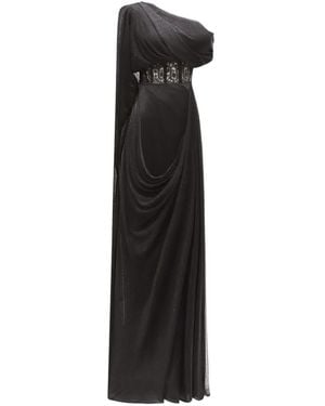 Gemy Maalouf Asymmetrical-Neckline Draped Maxi Dress - Black