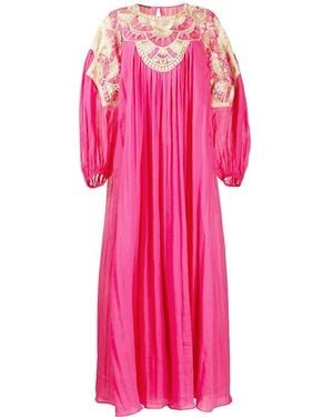 Alberta Ferretti Embroidered Panel Crinkled Effect Dress - Pink