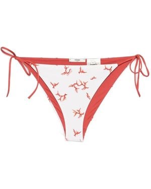 Fendi Coral-Print Bikini Bottoms - Red