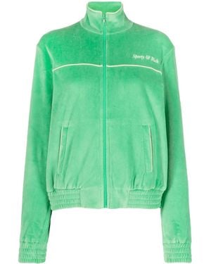 Sporty & Rich Towelling-Finish Embroidered-Logo Jacket - Green
