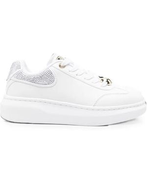 Guess Crystal-Embellished Leather Sneakers - White
