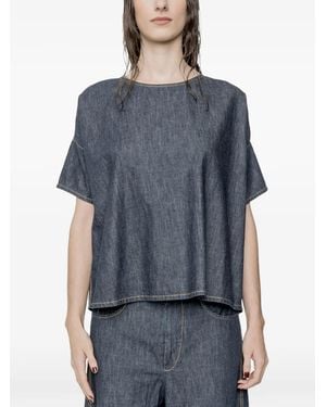 Susanne Bommer Short-Sleeve Denim Shirt - Blue