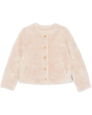 Liska Button-Front Faux-Fur Jacket - Natural