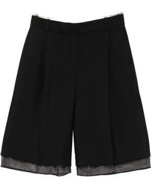 Rohe Layered-Hem Pleated Wool Shorts - Black