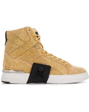 Philipp Plein Rhinestone-Embellished High-Top Trainers - Natural