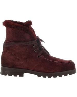 Santoni Shearling-Lined Suede Ankle Boots - Purple