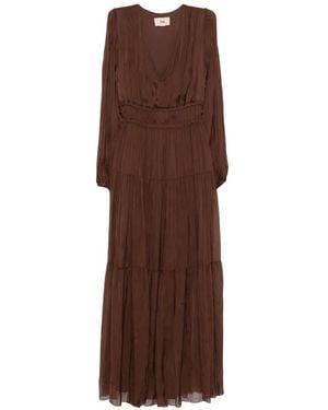 SOLOTRE Tiered V-Neck Dress - Brown