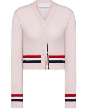 Thom Browne Cashmere Rwb Stripe Shrunken Cardigan - Pink
