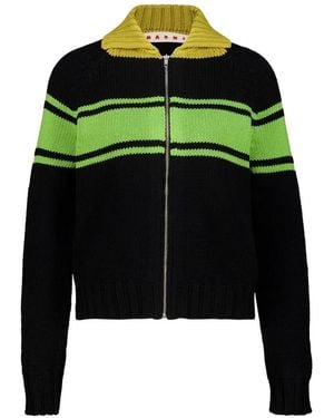 Marni Cardigan Zippé À Rayures - Noir
