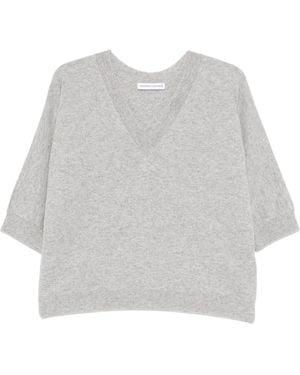 Tabaroni Cashmere V-Neck Short-Sleeve Jumper - White