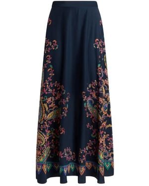 Etro Silk Maxi Skirt With Placed Floral Paisley Print - Blue