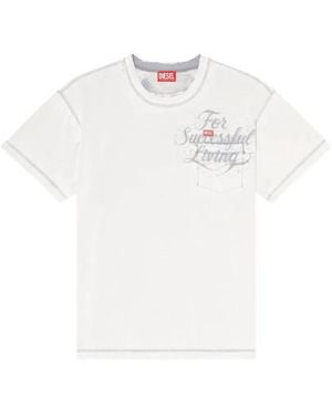 DIESEL T-Shirt Met Borstzak En Grafische Print - Wit