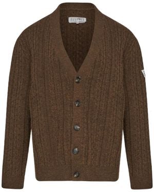 MM6 by Maison Margiela Brauner Gerippter Strick V-Ausschnitt Pullover