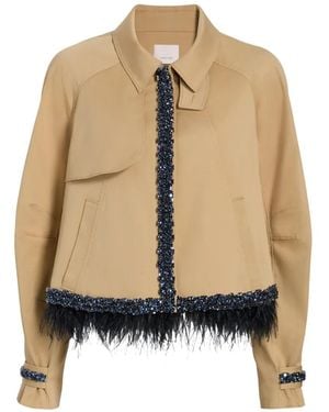 Cinq À Sept Carmila Beaded Feather-Trim Jacket - Natural