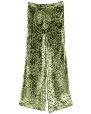 forte_forte Damask-Patterned Flared Pants - Green