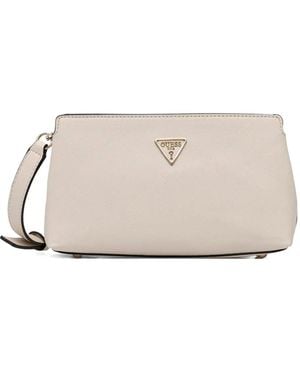 Guess Logo-Plaque Satchel Bag - Natural
