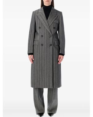 Ferragamo Oversized Double-Breasted Chevron Wool Coat - Grey