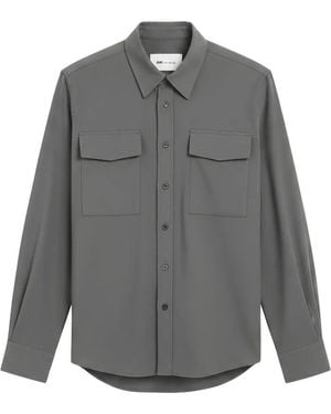 Ami Paris Flap-Pocket Wool Shirt - Gray