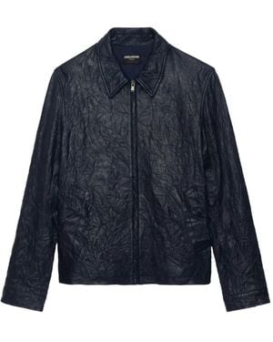 Zadig & Voltaire Zip-Up Leather Jacket - Blue
